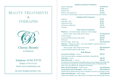 A5 Brochure for Classic Beauty
