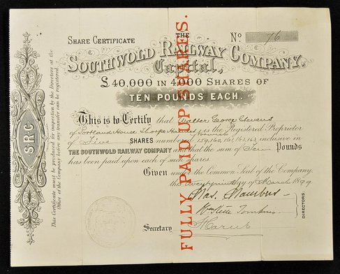 Scan of original share certificate dated 1899